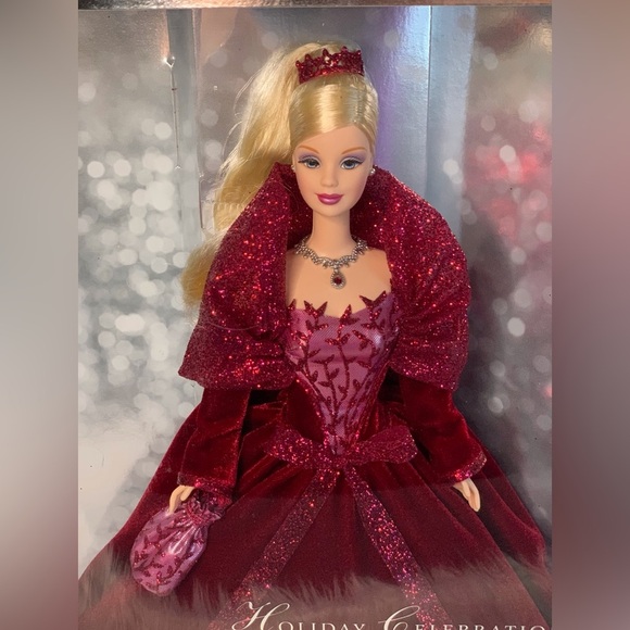 Collectable Barbie Holiday Celebration Doll 2002 in Sparkling Burgundy - Picture 5 of 6